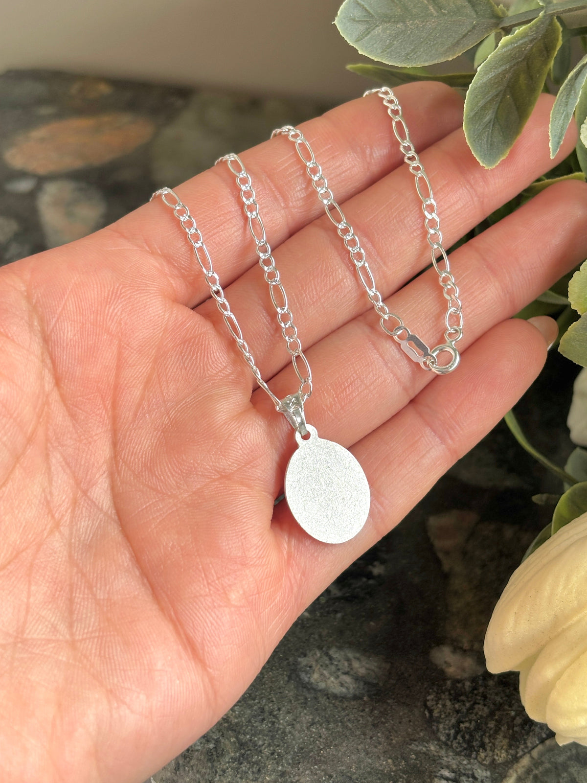 Virgin Mary Necklace sterling silver 925 | Figaro chain necklace 19”| Virgencita necklace