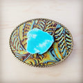 Rope Edge Dallas Turquoise Leather Belt Buckle w/ Blue Turquoise 907y