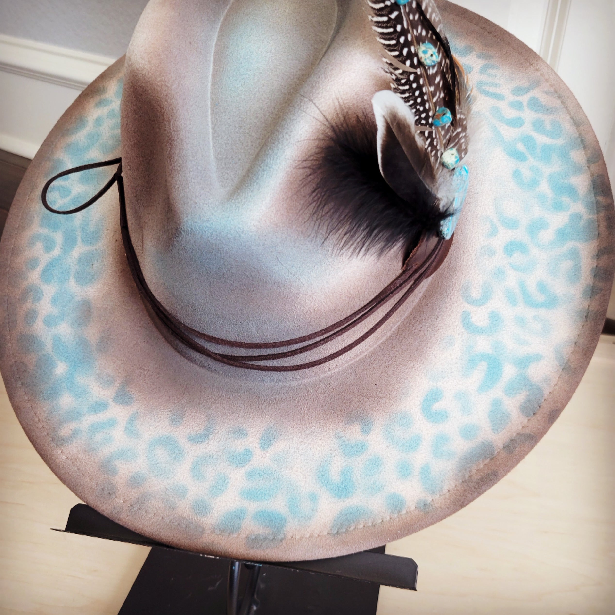 Hand-Painted Leopard Boho Western Cowgirl Hat & Band-Brown/Regalite 986t