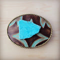 Rope Edge Turquoise Laredo Leather Belt Buckle w/ Blue Turquoise 908a