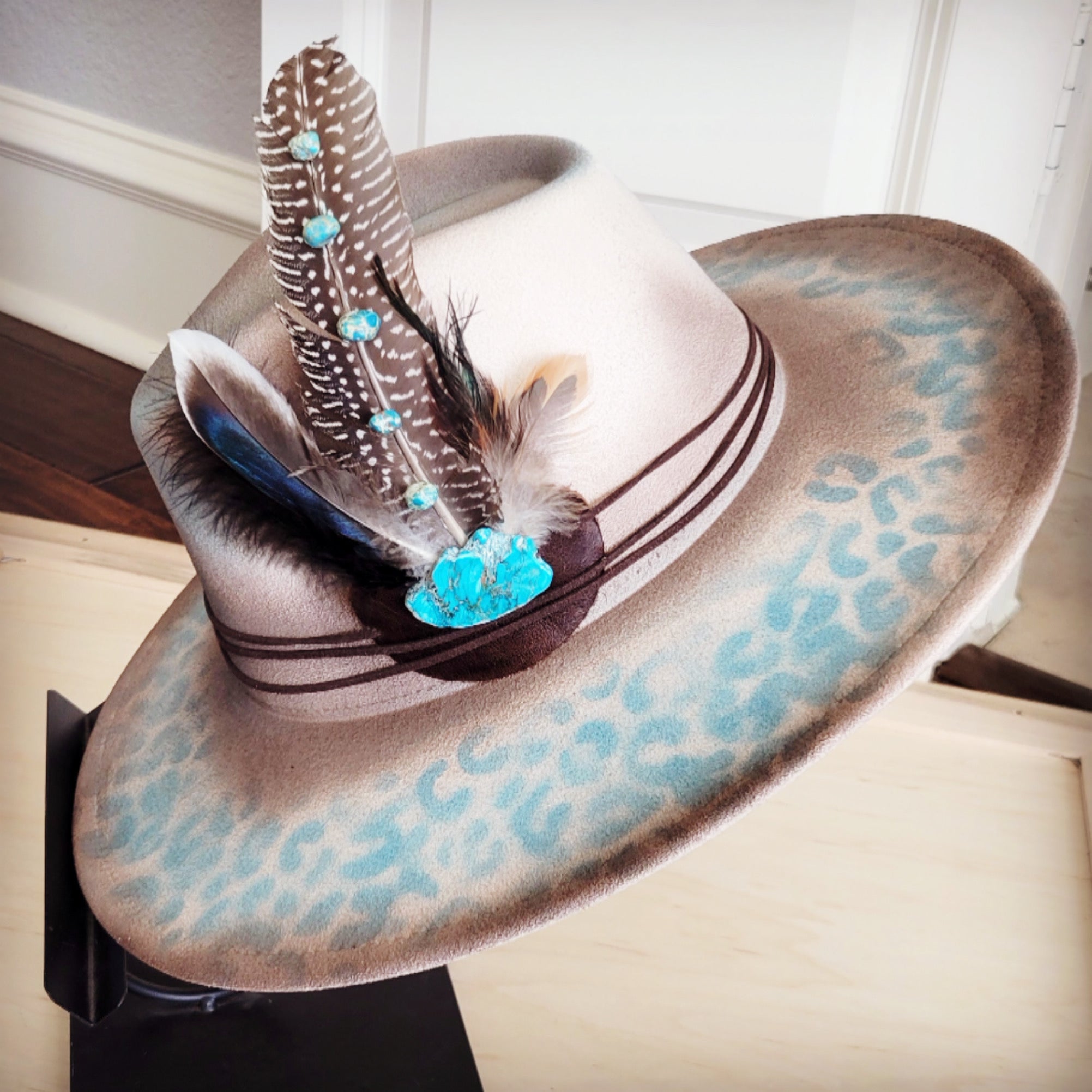 Hand-Painted Leopard Boho Western Cowgirl Hat & Band-Brown/Regalite 986t