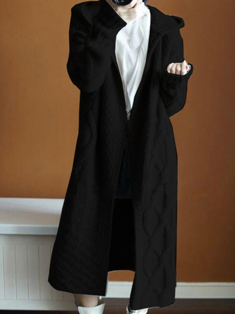 Oversized Hooded Long Knit Cardigan