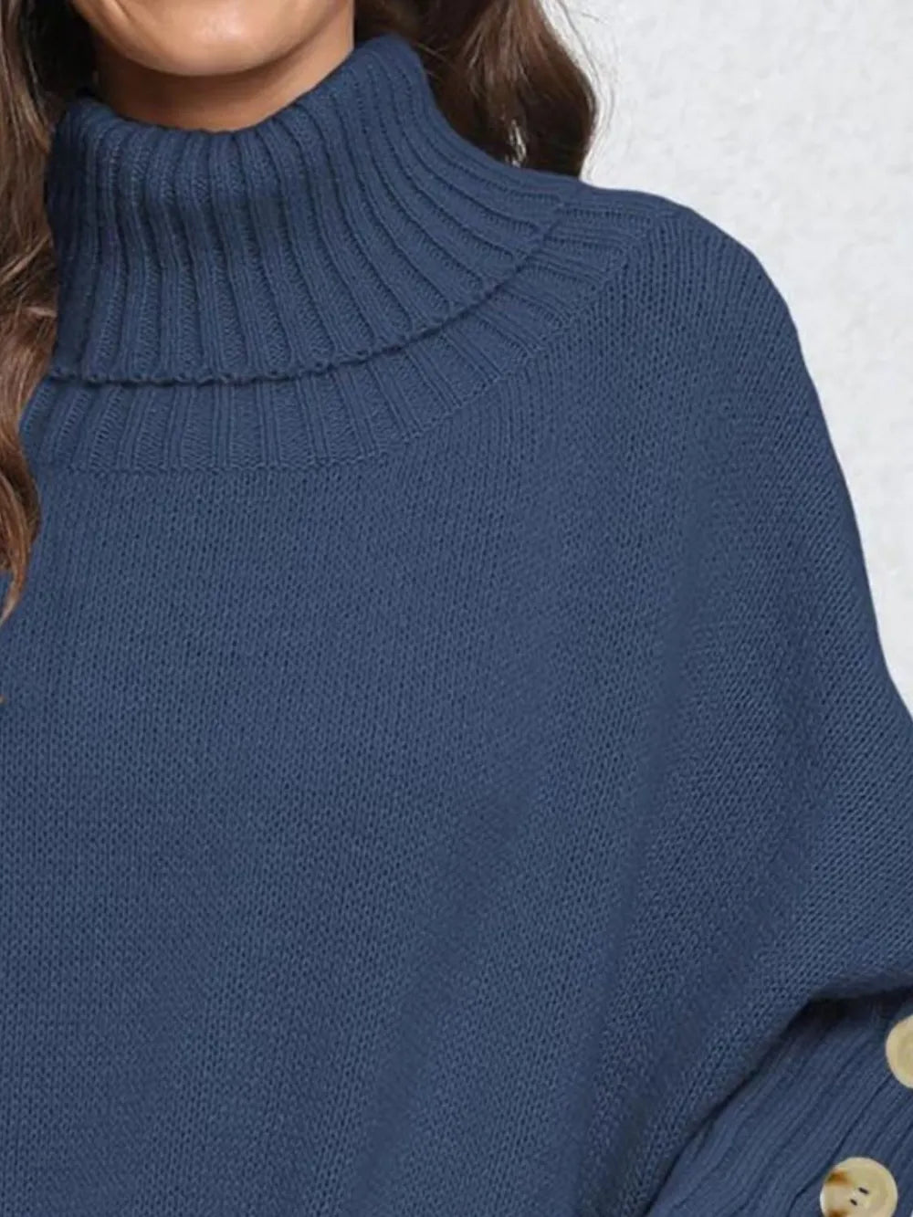 Button-Detail Turtleneck Sweater