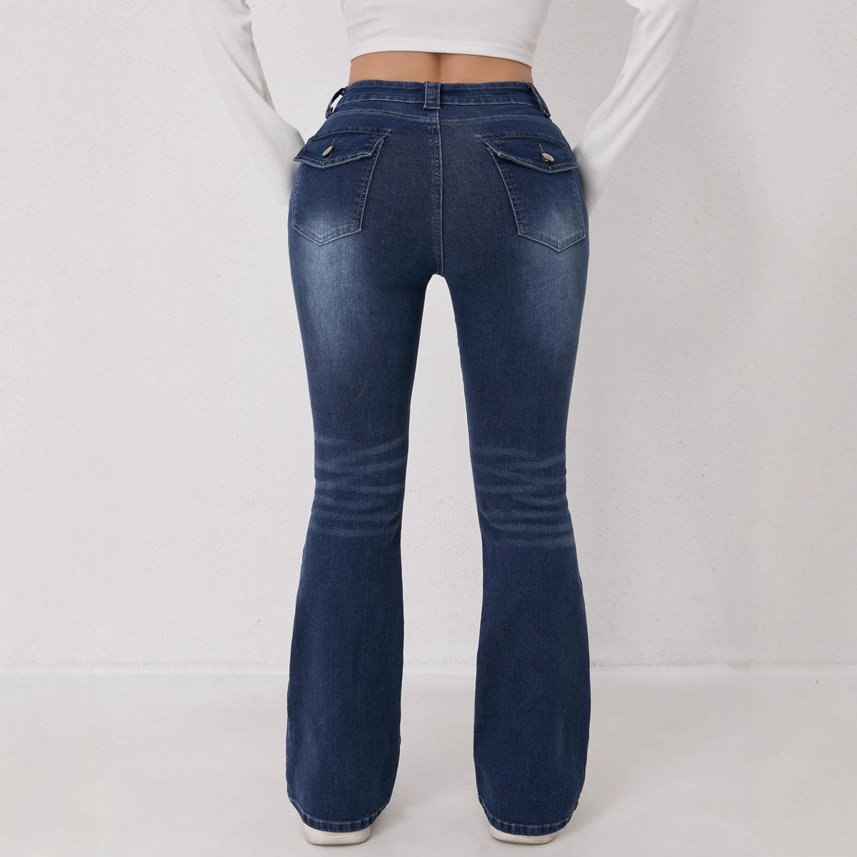 High-waisted elastic retro blue flared jeans women's jeans