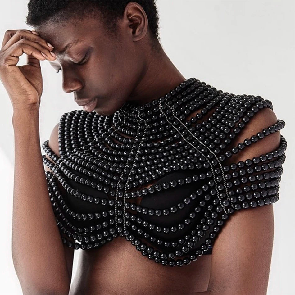 Pearl Beaded Backless Statement Top