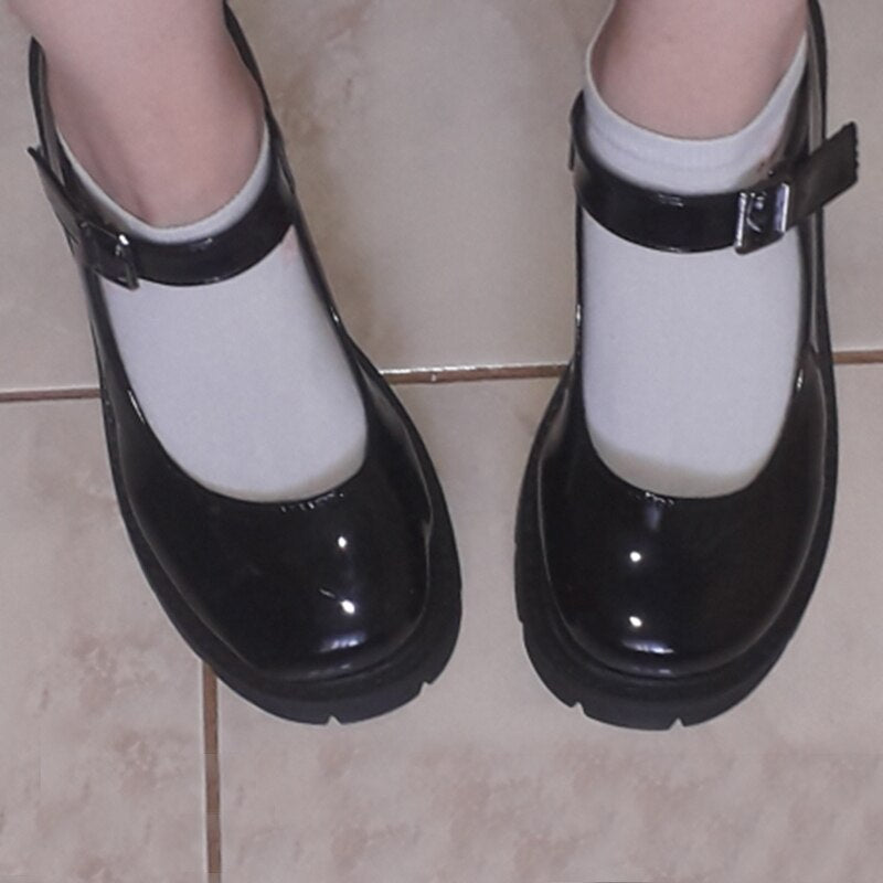 Rimocy Black Patent Platform Mary Jane Heels