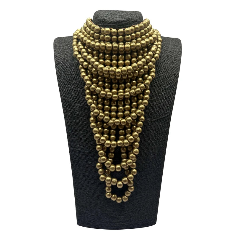 Layered Wood Tassel Statement Necklace