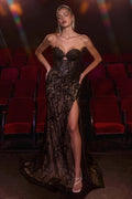 Ladivine CB174 Strapless Lace Black-Nude Fitted Gown