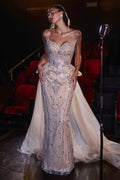 Ladivine CB175 Fitted Column Strapless Formal Gown With Overskirt