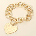 Hammered Metal Heart Charm Chunky Chain Toggle Bracelet