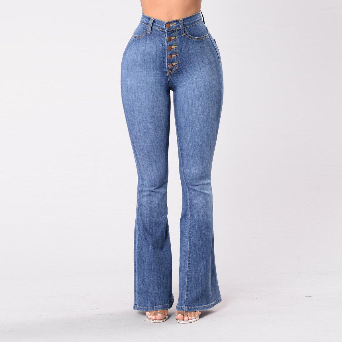 Factory Direct  High-Waisted Flared Jeans for Women, Slim Fit, Butt-Lifting, Casual Denim Pants