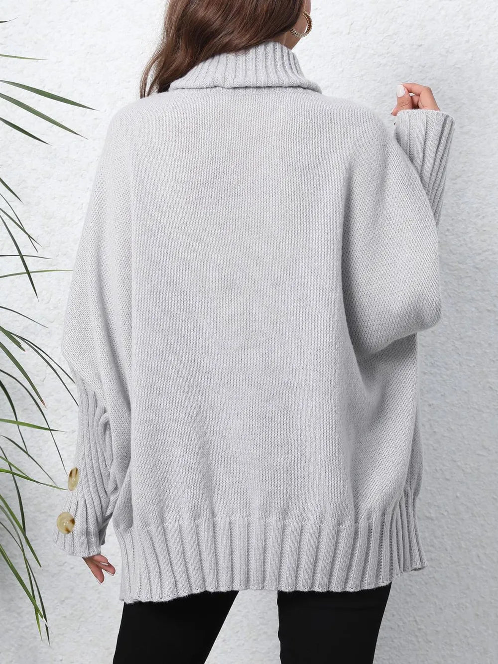 Button-Detail Turtleneck Sweater