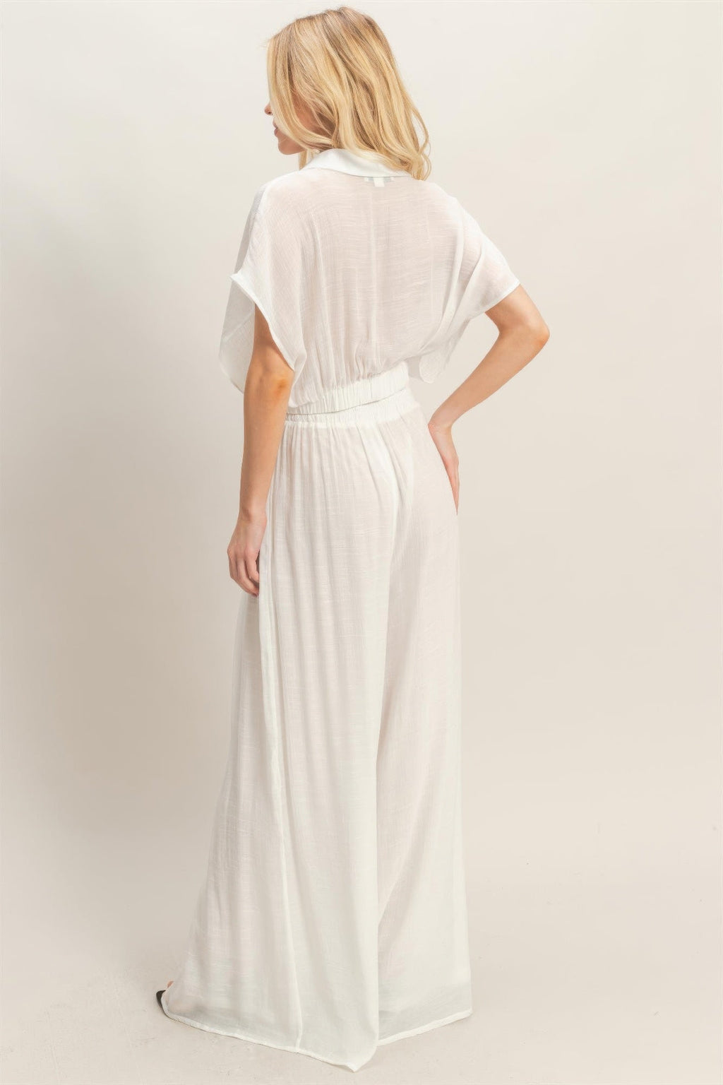 Collared Wrap Top & Wide-leg Pants Set