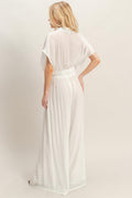 Collared Wrap Top & Wide-leg Pants Set