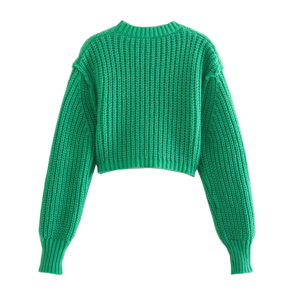 Cropped Round-Neck Knit Top