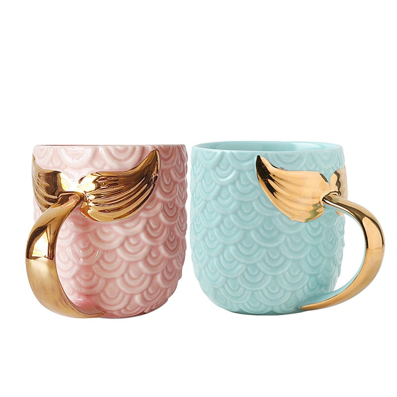 Mermaid Handle Pearl-Glaze Ceramic Mug