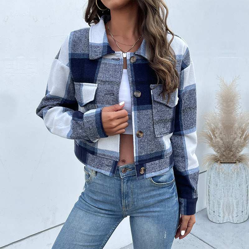 Brushed Plaid Cropped Jacket