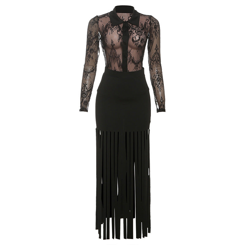 Black Sheer Top & Maxi Dress Set