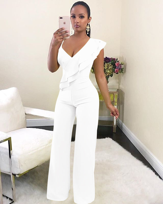 One- Shoulder Ruffle Jumpsuit