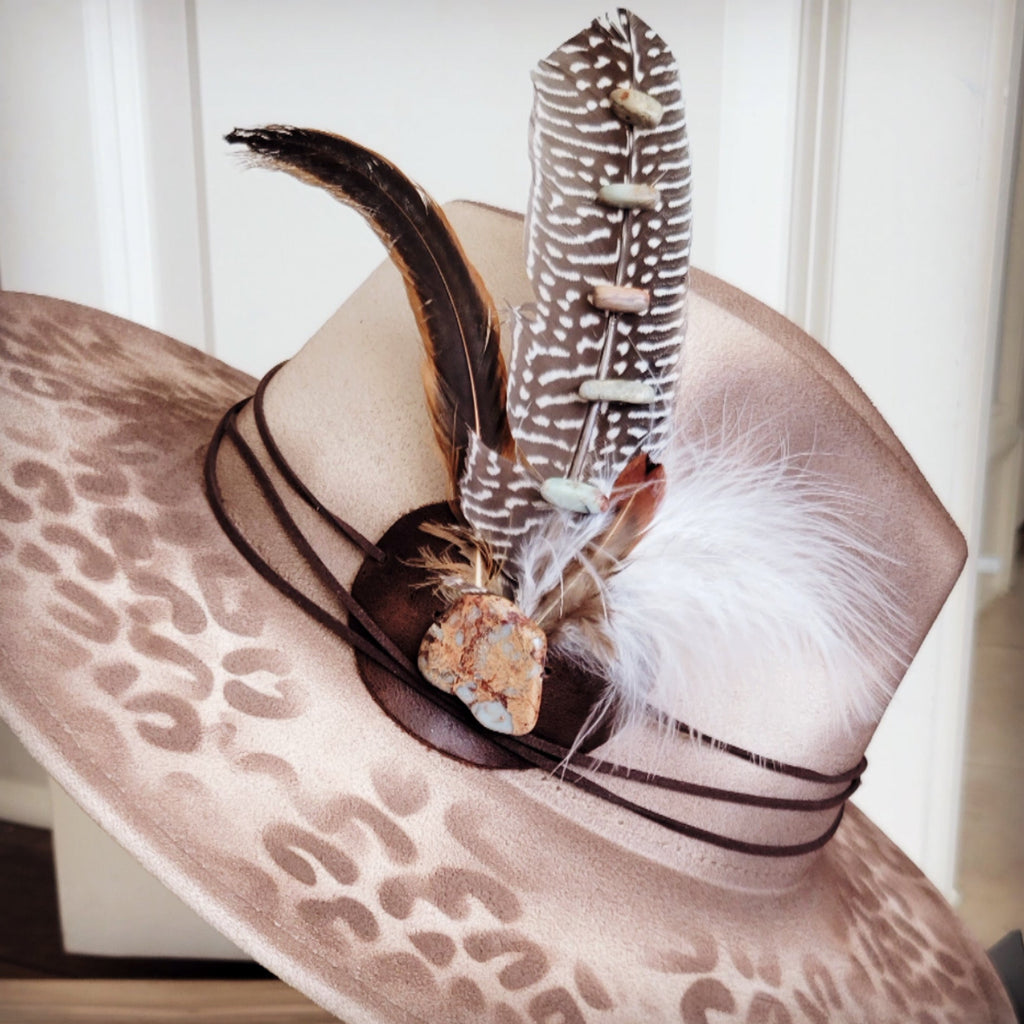 Hand-Painted Leopard Boho Western Cowgirl Hat & Band-Brown 986s
