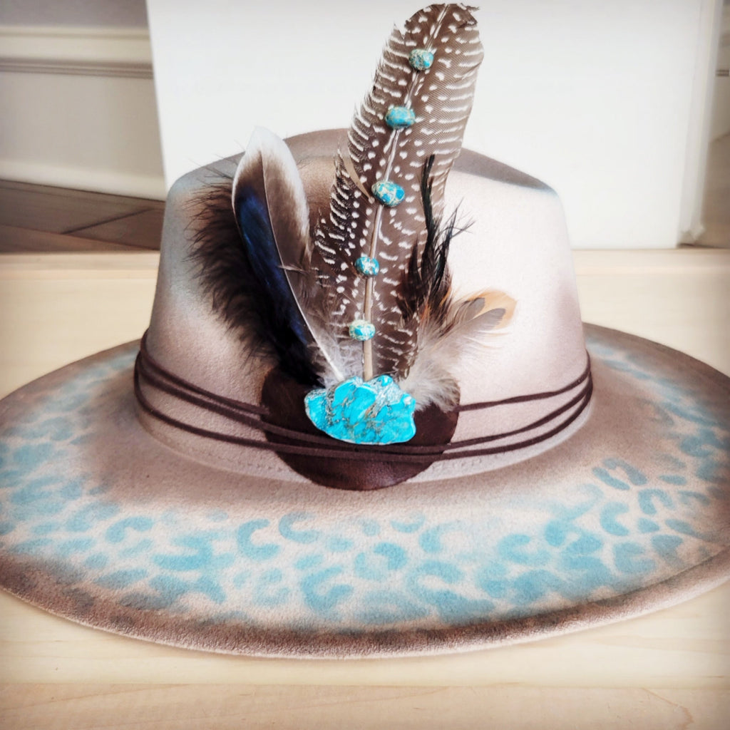 Hand-Painted Leopard Boho Western Cowgirl Hat & Band-Brown/Regalite 986t