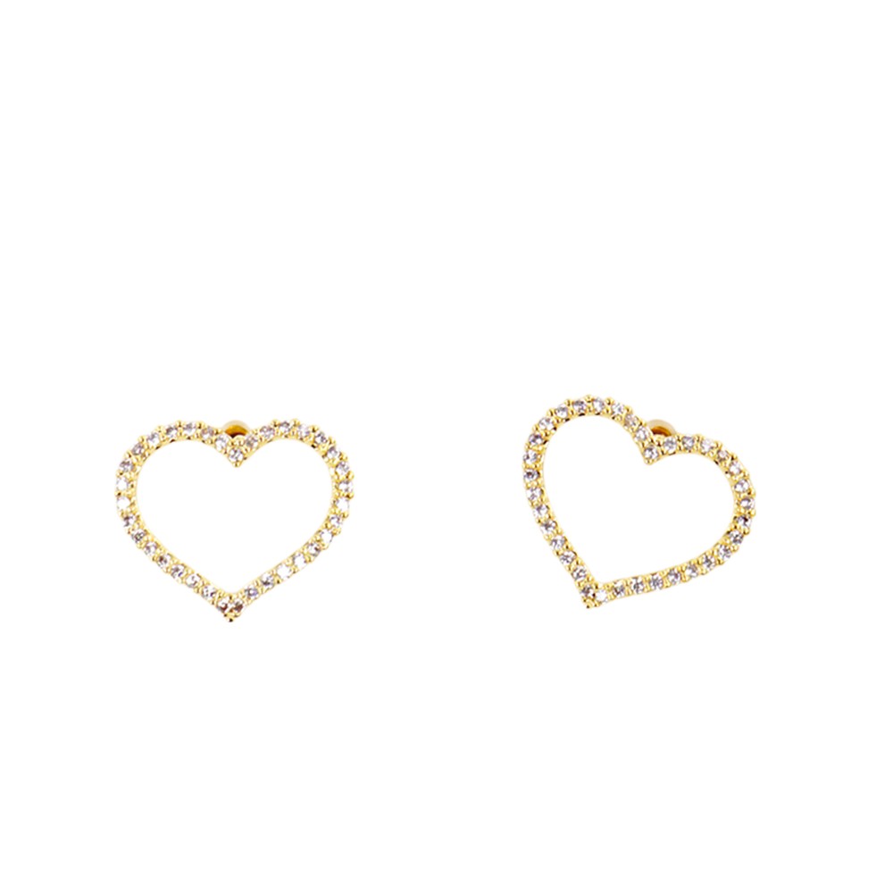 Gold Dipped CZ Stone Paved Open Heart Stud Earrings