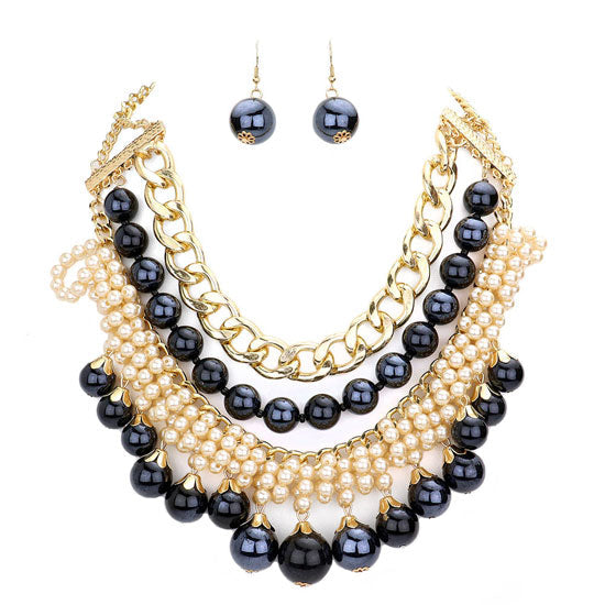 Pearl Chunky Metal Chain Statement Necklace