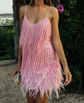 Sequin Fringe & Feather Party Dress
