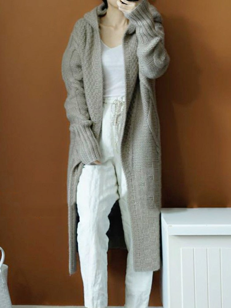 Oversized Hooded Long Knit Cardigan