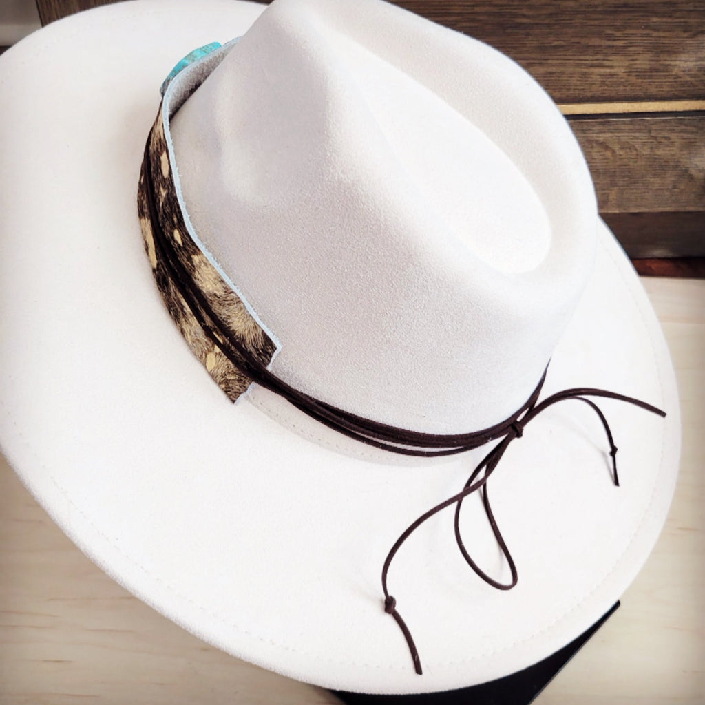 Wide Genuine Leather Mixed Metallic Hat Band w/ Turq 953t