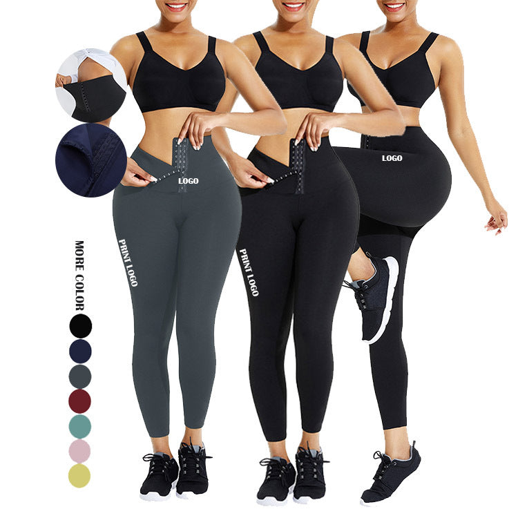 Women's High-Waist Sports Tummy Control Skinny Pants with Outer Snap Button Waistband