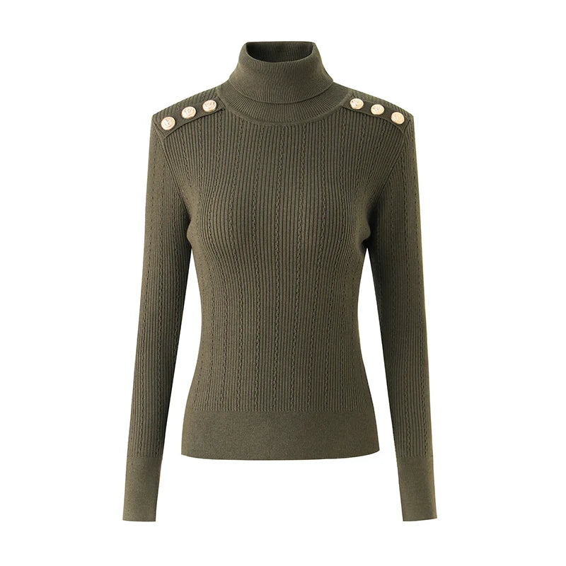 Gold Buckle Turtleneck Sweater