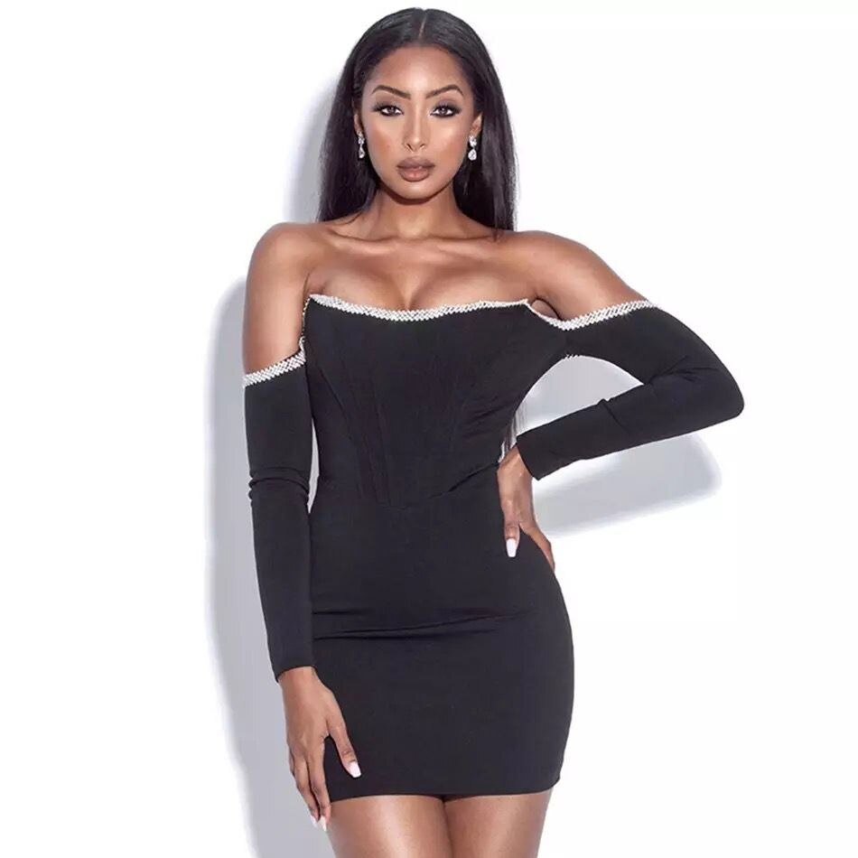 Crystal Off-Shoulder Bandage Mini Dress