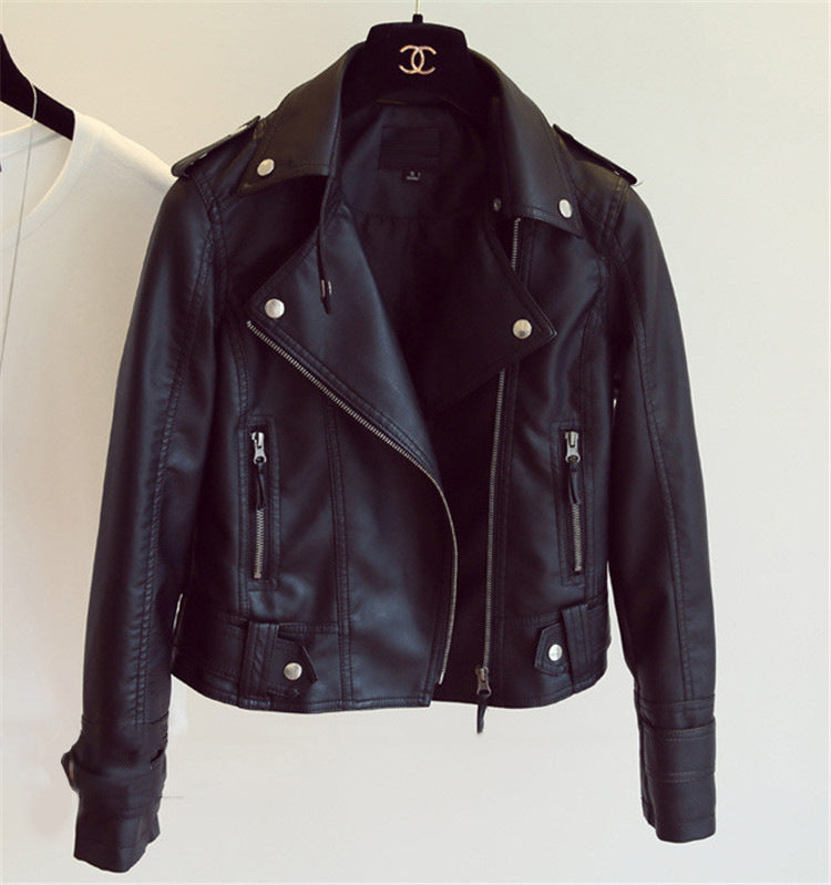 Spring and Autumn fashion women's slim fit lapel motorcycle leather jacket jacket