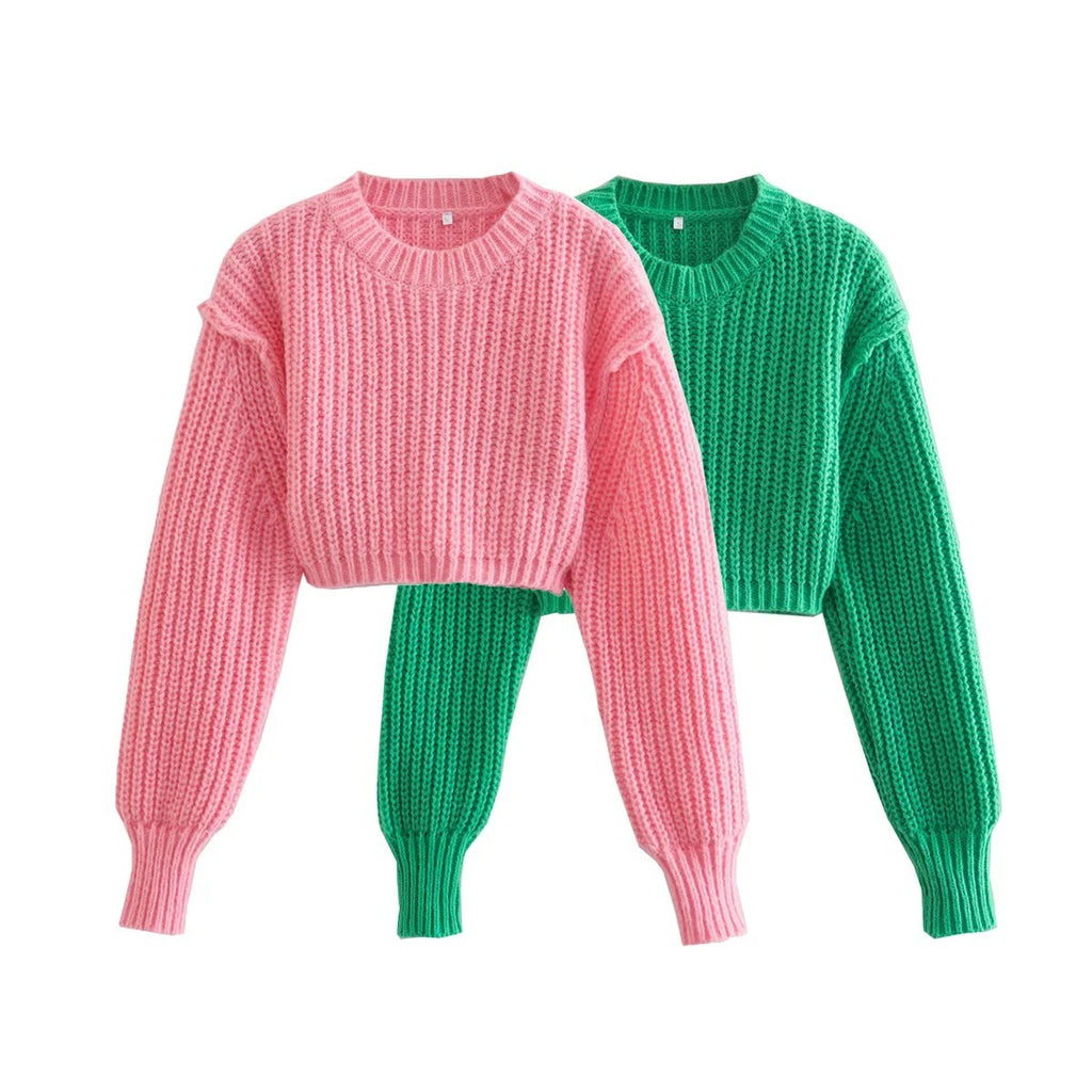 Cropped Round-Neck Knit Top