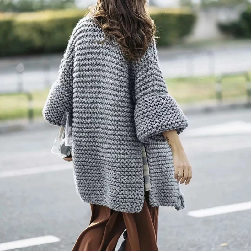 Women Autumn Fashion White Knitted Sweater with Korean Tassel for Women V Neck Lantern Long Sleeve Loose Cardigans