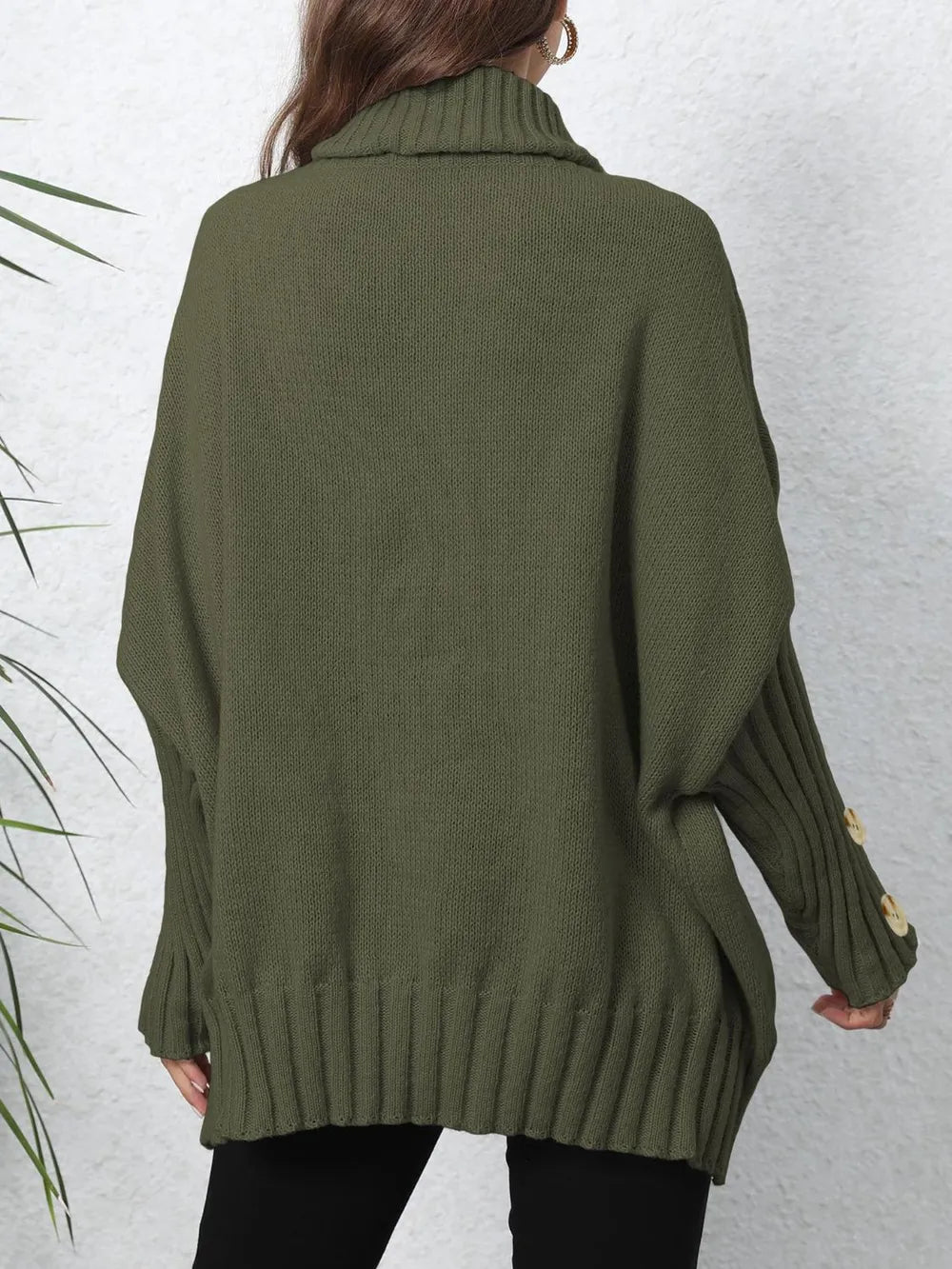 Button-Detail Turtleneck Sweater
