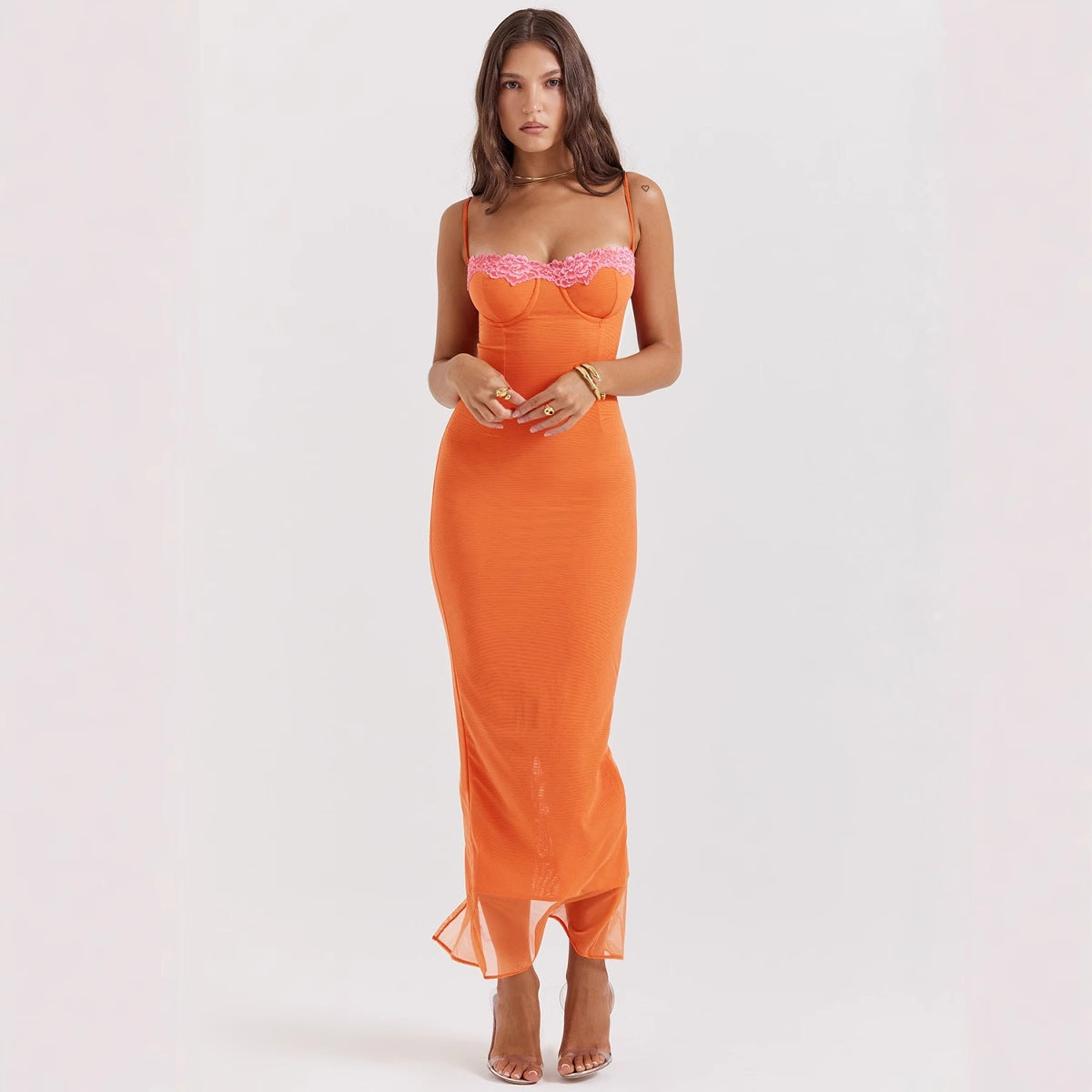 Lace lace strapless fashion suspender vacation style dress for women