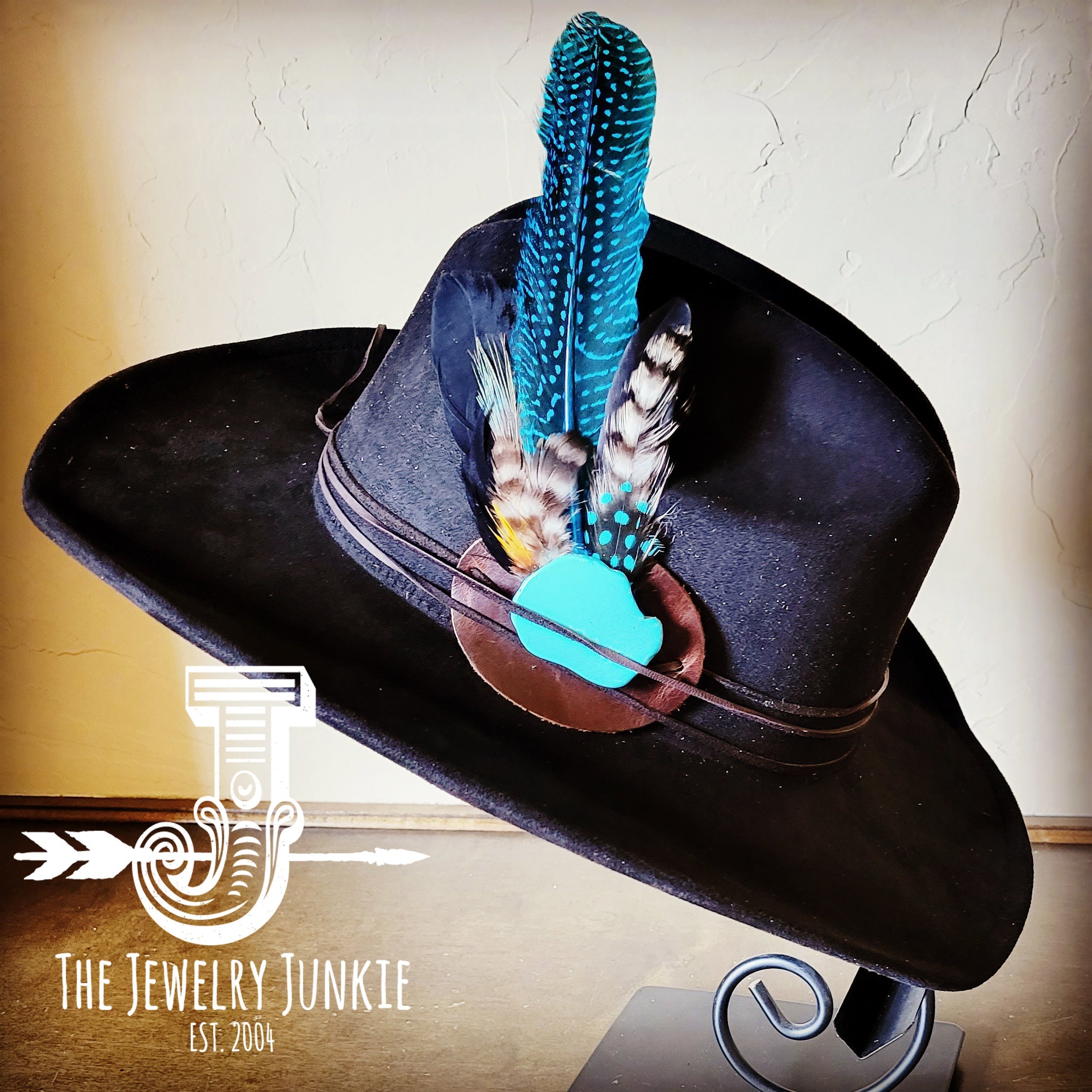 **Cowgirl Western Felt Hat w/ Choice of Turquoise Hat Accent-Black 981b