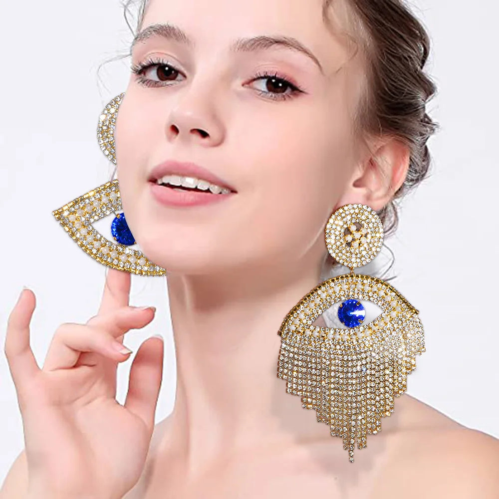 Oversized Rhinestone Evil Eye Statement Earrings