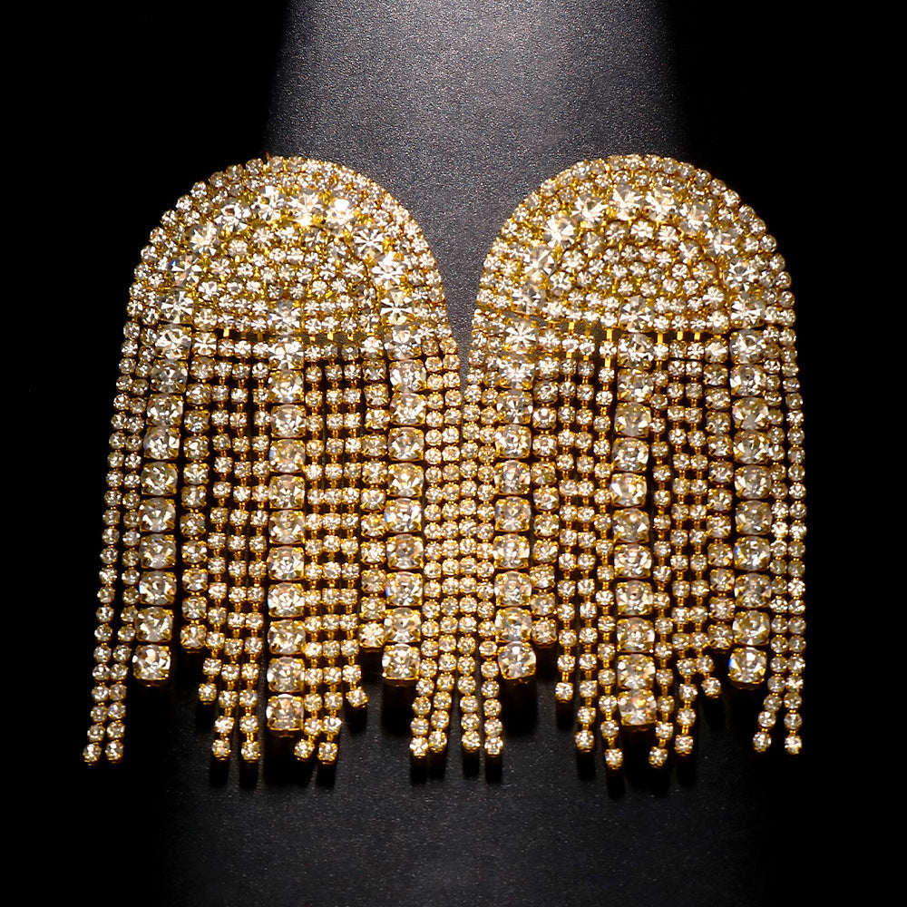 Rhinestone Tassel Statement Dangle Earrings