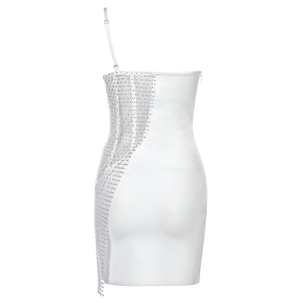 Summer Women Bandage White Lace One Spaghetti Strap Bodycon For Party Cocktail