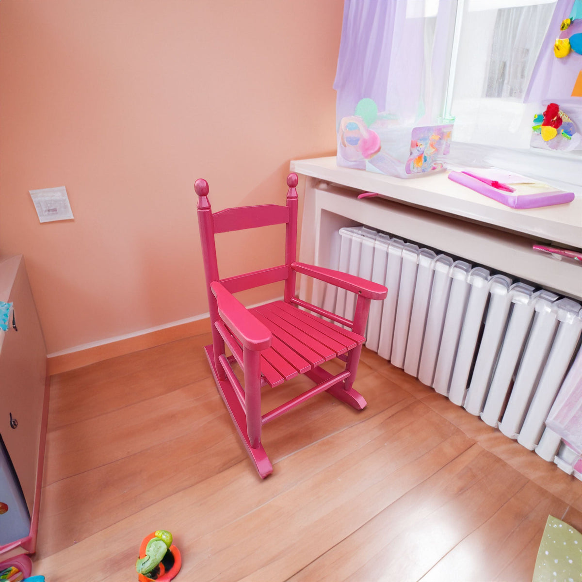 Children's rocking red chair Indoor or Outdoor -Suitable for kids-Durable Solid Wood