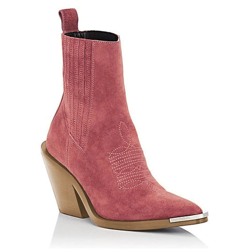 Pointed-Toe Suede Wedge Ankle Boots