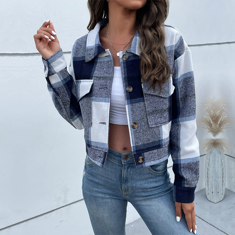 Brushed Plaid Cropped Jacket