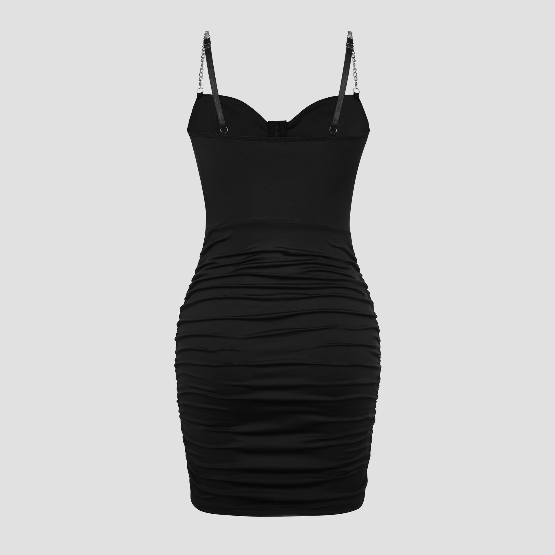 Black Fitted Pleated Bodycon Dress