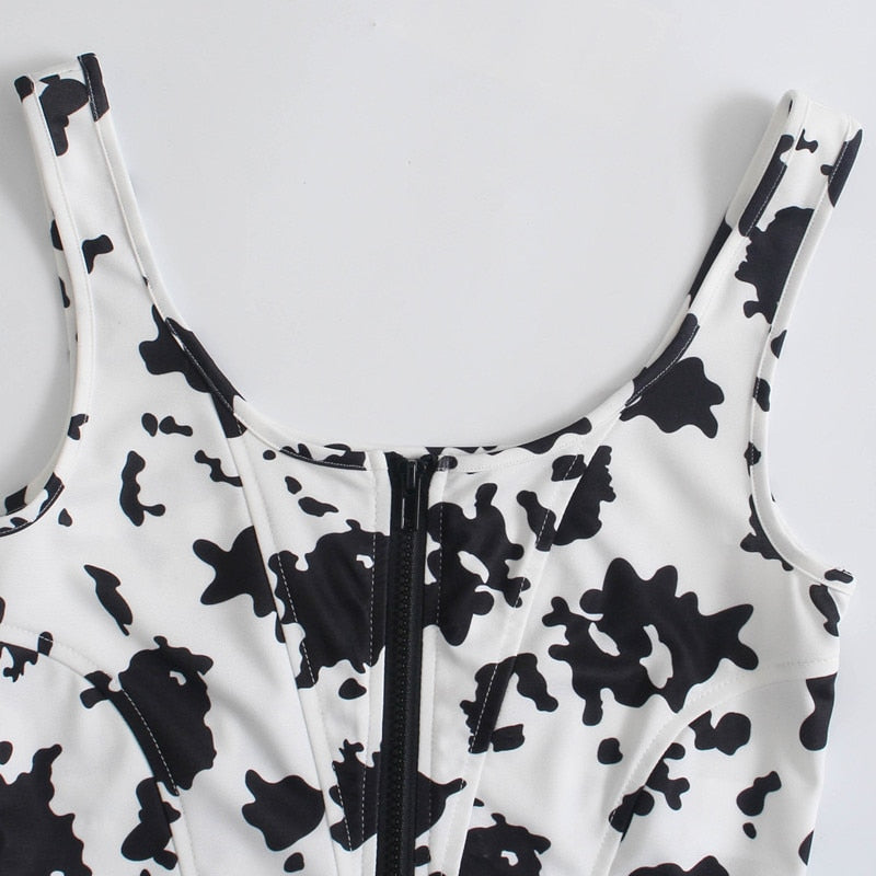 Cool Women O Neck Sling Vest 2021 Summer Fashion Ladies High Street Sexy Vest Female Cow Flower Point Cropped Vest Top