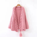 Women Autumn Fashion White Knitted Sweater with Korean Tassel for Women V Neck Lantern Long Sleeve Loose Cardigans