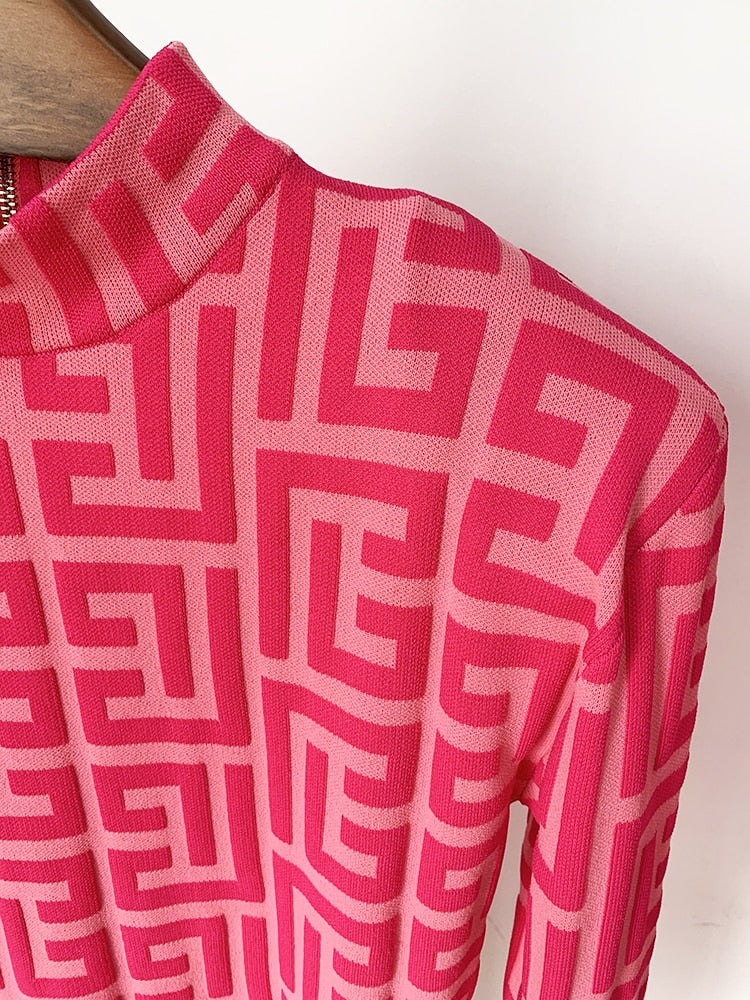 Rose Jacquard Knit Midi Dress