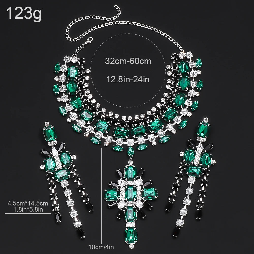 Rhinestone Cross Statement Necklace Set